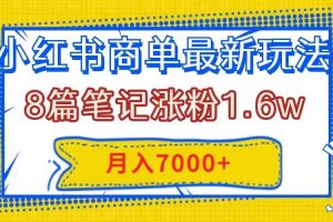 小红书商单最新玩法，8篇笔记涨粉1.6w，几分钟一个笔记，月入7000